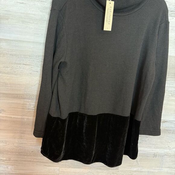 Cut Loose Layered Cowl Neck Sweater with Velour Peplum - Picture 5 of 6